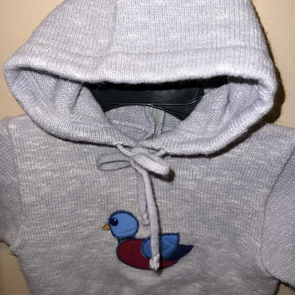 Vintage 80s Health-Tex Duck Sweater Soft Cotton Hooded Sweater Back Zip Applique